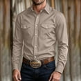 thumbnail image 2 of Men's Long Sleeve Western Shirt Solid Color Snap Button Down Casual Work Shirt with Double Chest Pockets, 2 of 8