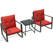 Abigail 3-Piece Bistro Weather Resistance Patio Furniture Set -Two Chairs With Durable Glass Table - Red