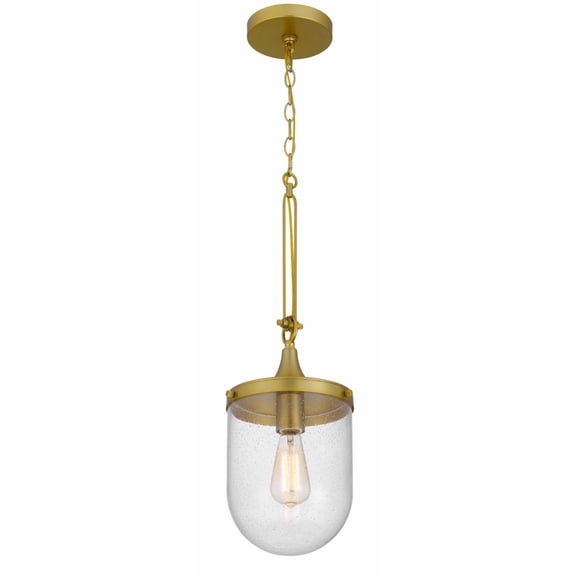 Cal Lighting Ithaca 1-Light Metal Pendant Fixture with Bubbled Glass in Brass