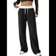 thumbnail image 2 of Pantalones Deportivos Anchos con Cintura de Contraste de Color y Hebilla de Cordón para Mujer. Negro M, 2 of 8