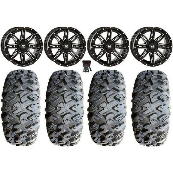 High Lifter HL22 14" Wheels Machined 28" MotoClaw Tires Can-Am Commander Maverick Renegade Outlander Defender