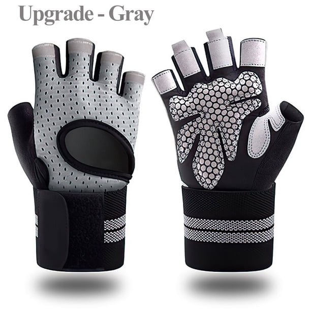 Guantes de entrenamiento sin dedos para hombres y mujeres, guantes de levantamiento de pesas con envolturas de muñeca, soporte para entrenamiento de gimnasio, protección completa de La Palma Fivean Guantes deportivos