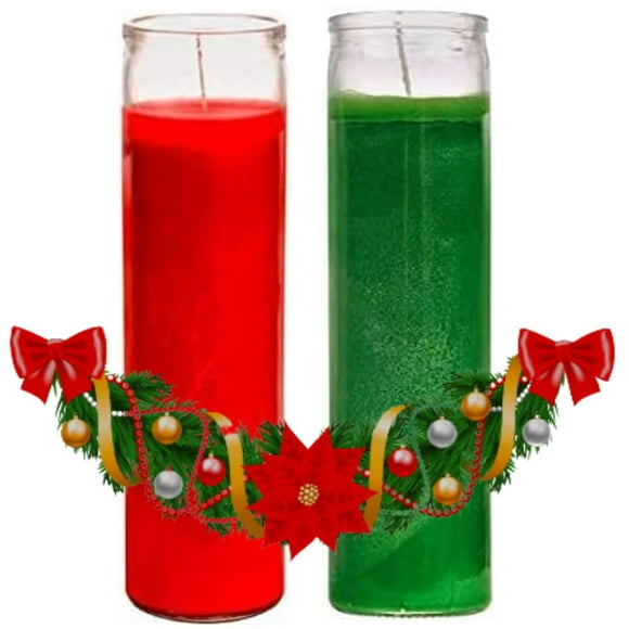 Prayer Candles - Wax Candles (2 Pc) Red Green Great for Sanctuary, Vigils and Prayers - Unscented Glass Candle Set - Indoor Outdoor - Spiritual Religious Church - Jar Candles