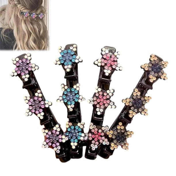 Newnewlooks - Pinzas para el pelo trenzadas con piedras de cristal brillantes, 4 pinzas para el pelo trenzadas triples Rsvelte con 3 pinzas pequeñas para mujer, pinzas pequeñas para trenzas de pelo co