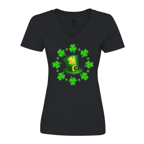 Inktastic St. Patricks Day shamrocks and hat Women's V-Neck T-Shirt