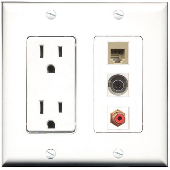 RiteAV - 15 Amp Power Outlet 1 Port RCA Red 1 Port Phone Beige 1 Port 3.5mm Decorative Wall Plate