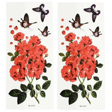 Unique Bargains 2 Sheets Flower Butterfly Pattern Sexy Shoulder Leg Temporary Tattoos