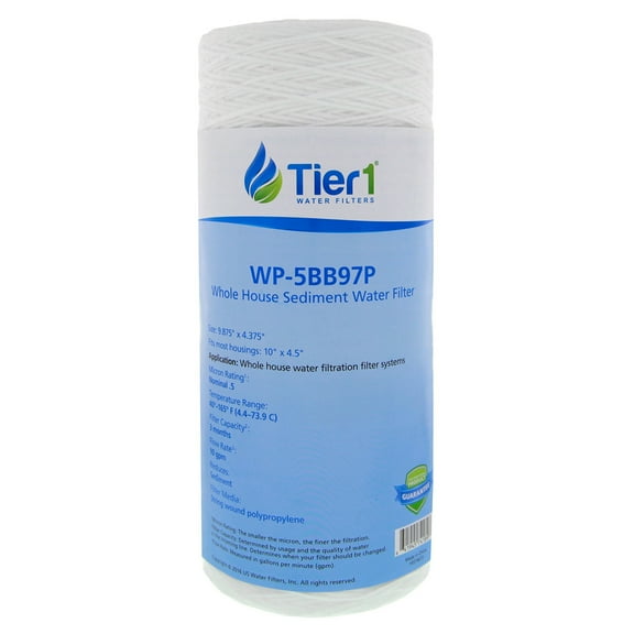 Tier1 0.5 Micron 10 Inch x 4.5 Inch | String Wound Polypropylene Whole House Sediment Water Filter Replacement Cartridge | Compatible with Pentek 355212-43, WP.5BB97P, Home Water Filter