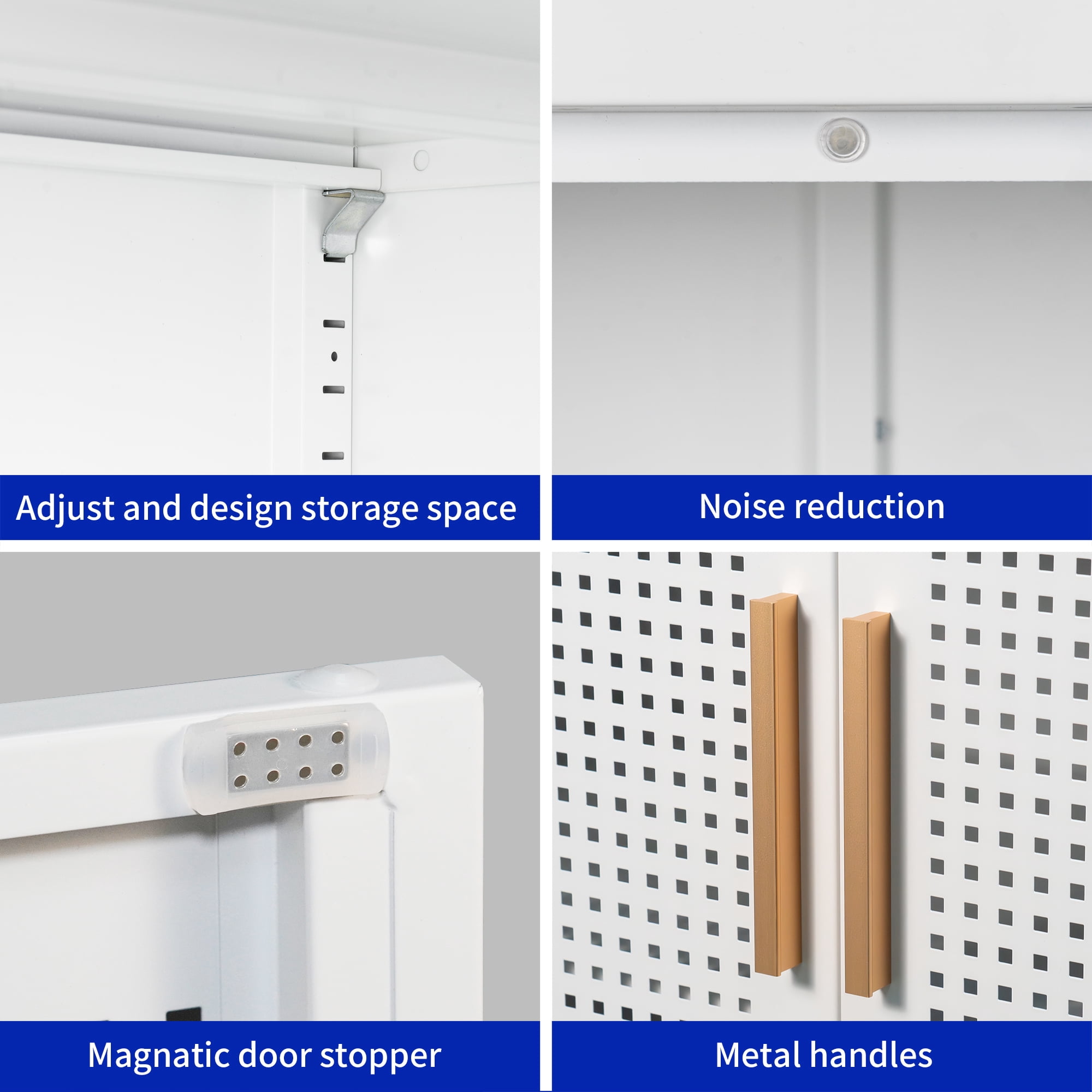 Metal Storage Cabinet with 2 Doors and 2 Adjustable Shelves, Steel Lockable Garage Storage Cabinet, Metal File Cabinet for Home Office School Gym, White