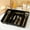 A-2, variant on Silverware Organizer with Lid,Covered Utensil Tray for Kitchen Drawer and Countertop,Plastic Cutlery and Flatware Storage Box for Spoons Forks Knives Holder Case,12.8x 11.8x 2.17in,Black