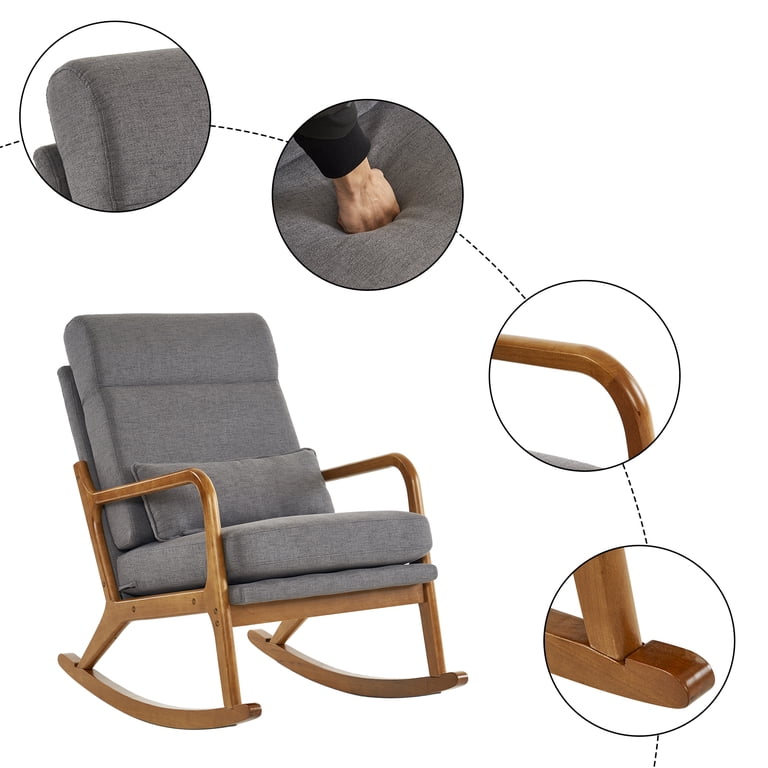 Ktaxon Mid Century Nursery Rocking Chair Solid Wood Frame