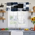 thumbnail image 2 of 2 Pack Abstract Stitching Valance for Window Blue Black Square Round Visual Art Kitchen Valance Rod Pocket Short Curtain Topper Decorative Window Treatment for Living Room Bedroom 60"x18", 2 of 8
