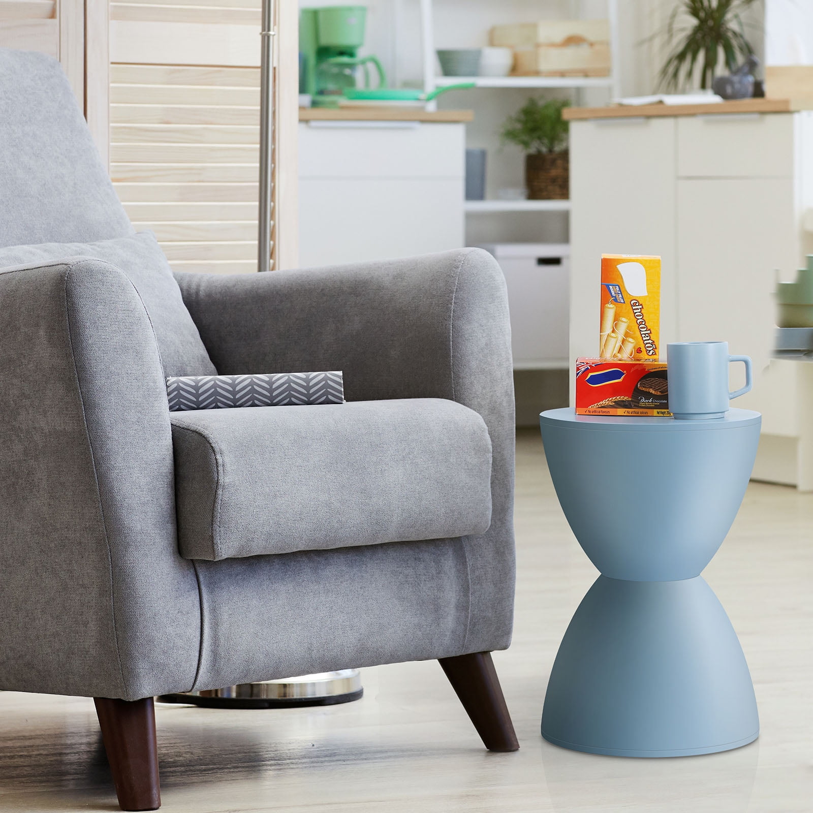Plastic Hourglass Side Table Bedroom Nightstand, Blue