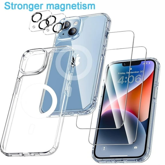 5 in 1 Magnetic Case for iPhone 15 6.1, [2 Pack Glass Screen Protector  2 Camera Lens Protector] Clear