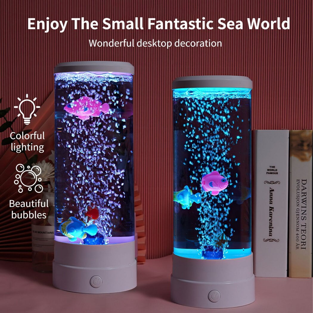 Artificial Fish Aquarium Lamp Night Light, LED Bubble Fish Aquarium Lamp for Home Office Decor,  USB Powered Mini Bubble Lamp with Remote Control