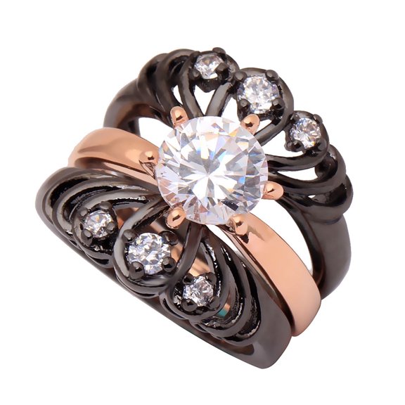 Cordelia Wedding Ring Set for Women Solitaire 3pc Black Rose Cz Engagement Ginger Lyne Collection