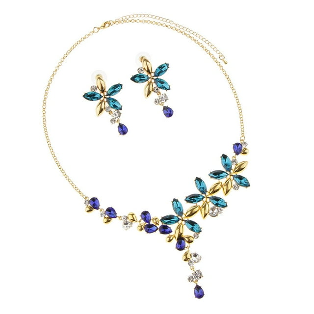 Pendientes de collar con diamantes de imitación Azul