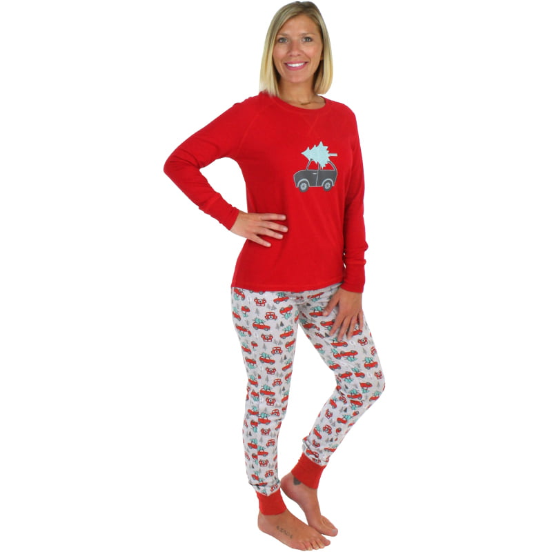 Women Christmas Pajamas Set Tree Print Long Sleeves T-shirts Pants ...