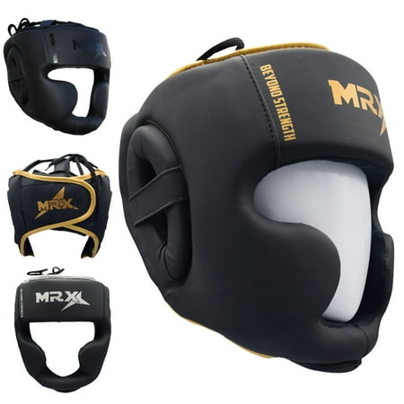 MRX Professional MMA Men Training Head Guard Judo Sparring Headgear Kickboxing Wrestling Boxing Helmet Protection for Face Forehead Ear Extra Thick Padded Cage Fighting Head Gear Black Golden L/XL