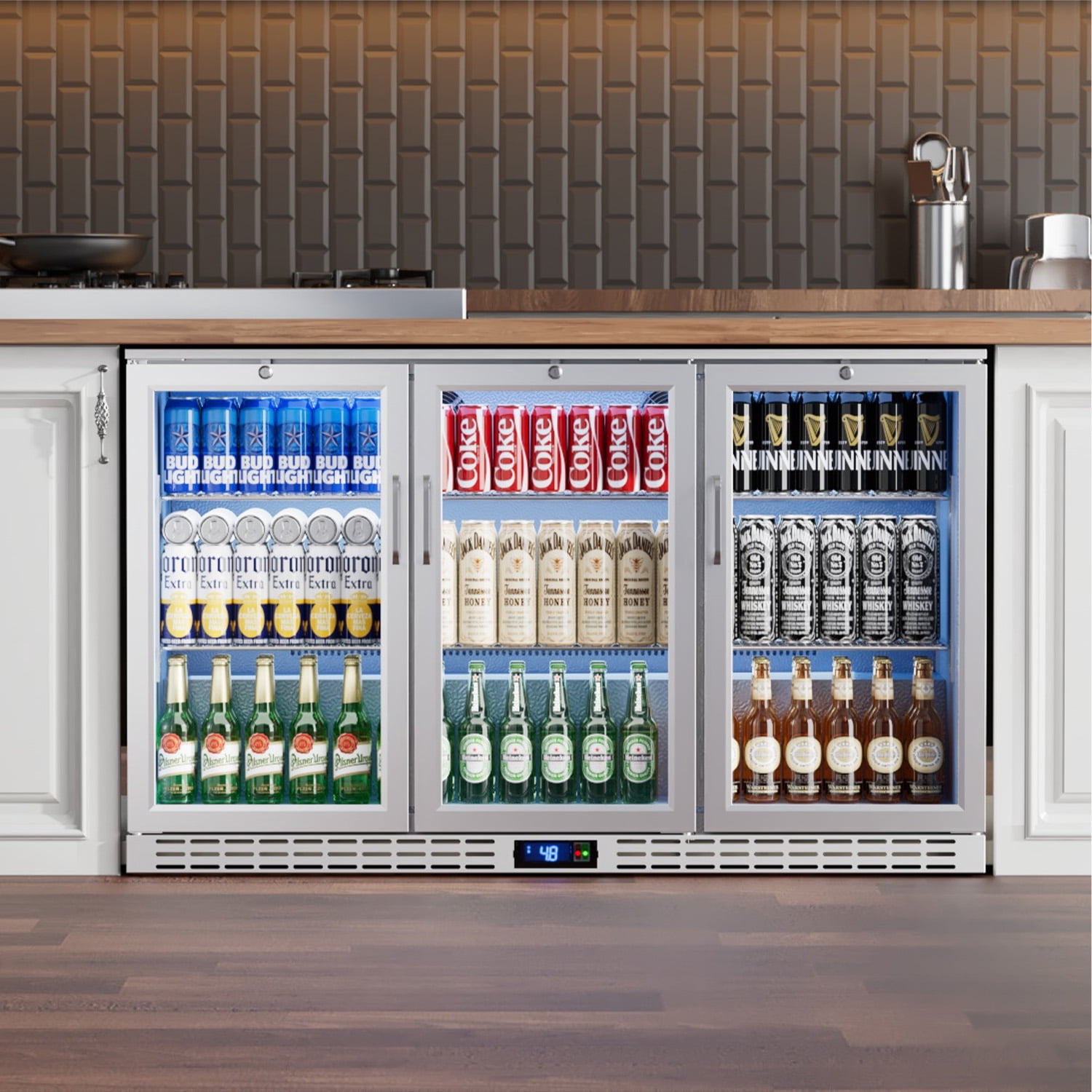 Coolake 53 inch 11.7 cu.ft Back Bar Cooler Commercial Counter Height Beverage Refrigerator with 3 Glass Doors & LED Lighting, 115v