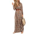 thumbnail image 1 of Sonducket Vestido de mujer Estilo bohemio Ropa de manga larga Ropa de dama Vestido maxi con cuello en V de cintura alta para dama Vestidos Marrón L, 1 of 3