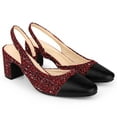 thumbnail image 3 of BLISSFUL STEP Women's Plaid Cap Toe Slingback Chunky Heel Pumps Red (Size 6), 3 of 4