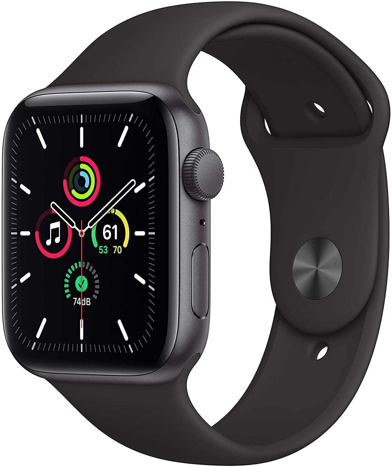 Restored Apple Watch SE (1st Gen) GPS, 44mm Space Gray Aluminum Case with Black Sport Band - Regular (Refurbished)