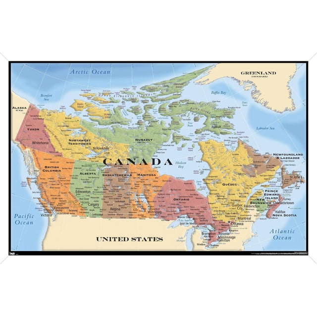Map - Canada Wall Poster, 22.375" x 34" Framed
