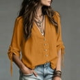 thumbnail image 6 of Horkkom Button Down Shirts for Women Long Sleeve V Neck Linen Shirts Trendy Solid Color Loose Casual Tops M, 6 of 7
