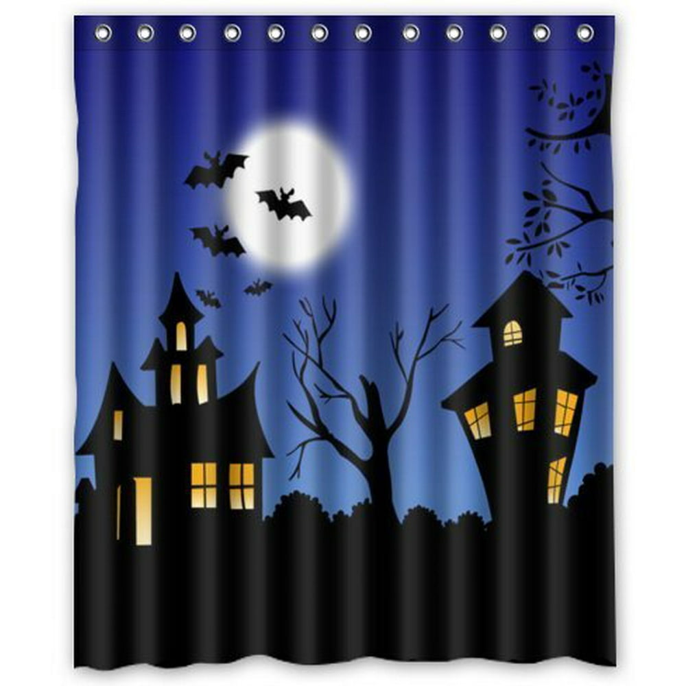 HelloDecor Happy Halloween Shower Curtain Polyester Fabric Bathroom