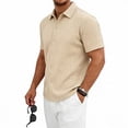 thumbnail image 4 of Domzest Men's Collared Shirts Short Sleeve Button Down Shirt Summer Casual Striped Textured Beach Shirt Khaki 2XL, 4 of 8