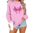 thumbnail image 3 of Uootdi Breast Cancer Awareness Womens Sweatshirts Round Neck Long Sleeve Soft Knit Crystal Print Wing Graphic Loose Womens Shirts, 3 of 5