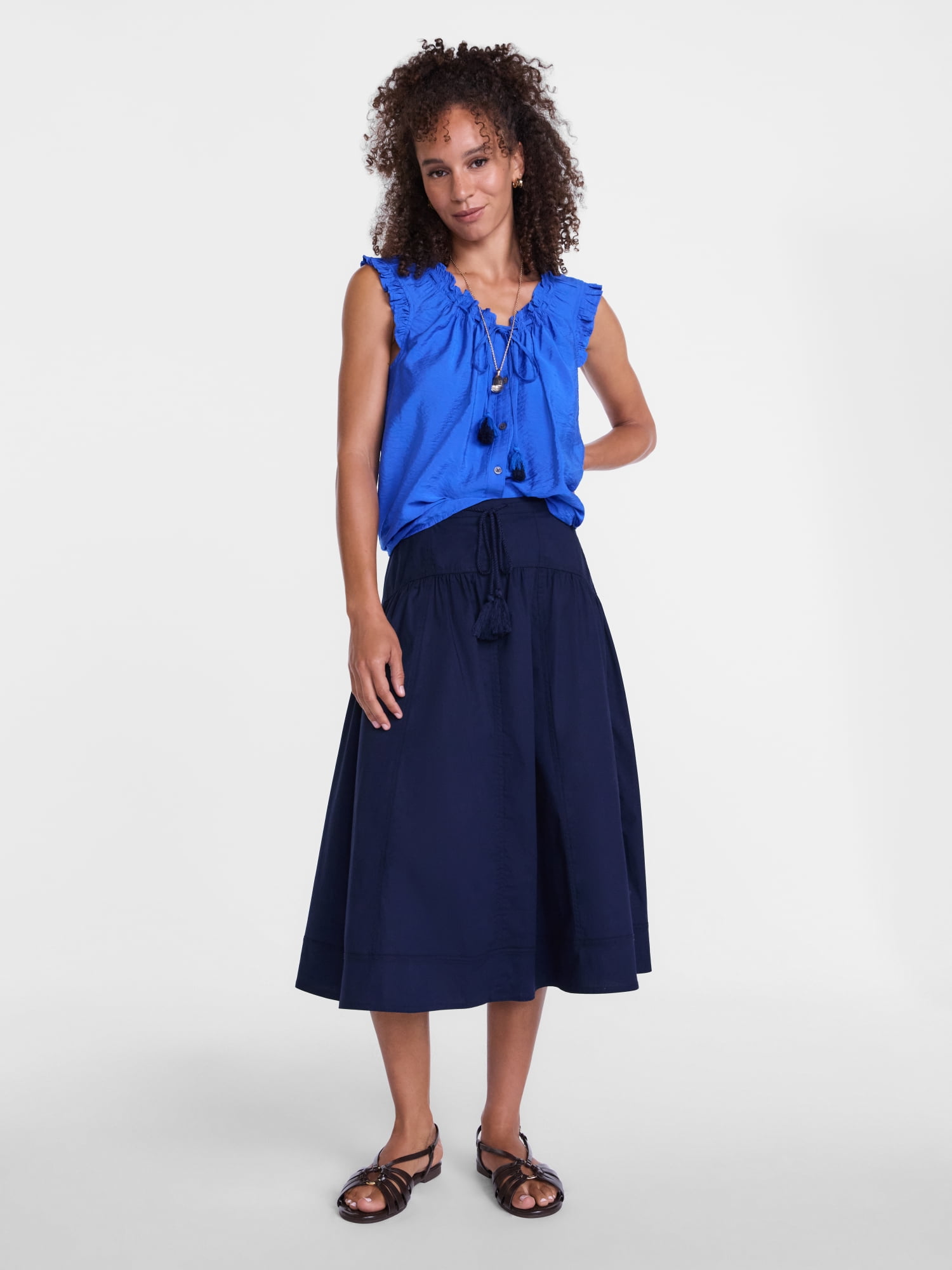 Scenario Women's and Women's Plus Tie Waist Midi Skirt, Sizes XS-4X