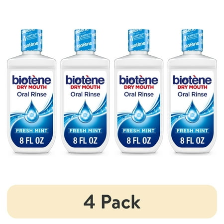 (4 pack) Biotene Oral Rinse Moisturizing Mouthwash for Dry Mouth Relief, Fresh Mint, 8oz