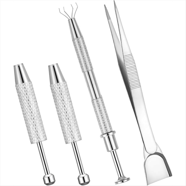 Juego de 4 Portaherramientas de Agarre, Herramienta para Recoger Joyas, Bola Perforadora de 4 Garras de Acero Inoxidable para Objetos Pequeños, Chip Electrónico.