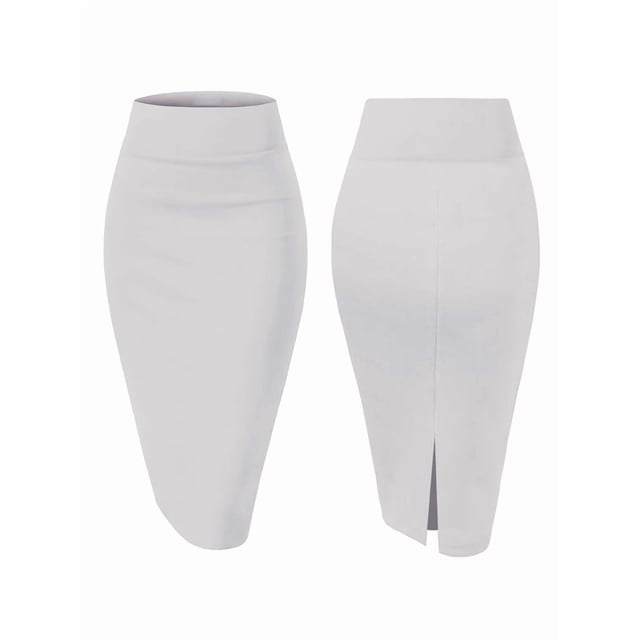 Jupe Crayon de Bureau en Nylon Extensible à Taille Haute Premium pour Femme Blanc m