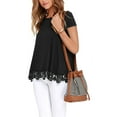 thumbnail image 3 of JWD Women's Tops Short Sleeve Lace Trim O-Neck A Line Tunic Blouse Black-Large, 3 of 7