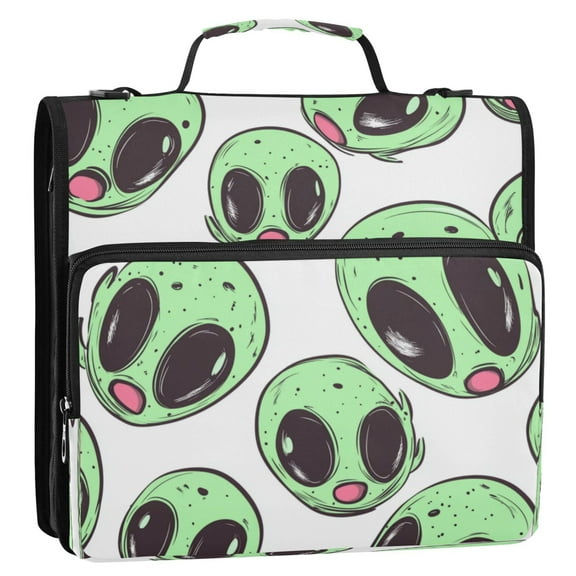 Zipper Binder 3 Rings Stationery Office Files Daily Organizer File Folder Storage Bag Cartoon Green Aliens