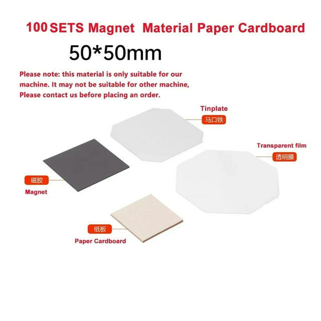 Machine Rotative à Bad Press pour Refrirator Carré 50x50mm, Coupe-Papier en Métal Bad, 100 Pcs de Pièces en Caoutchouc avec Aimant, Facile à Utiliser