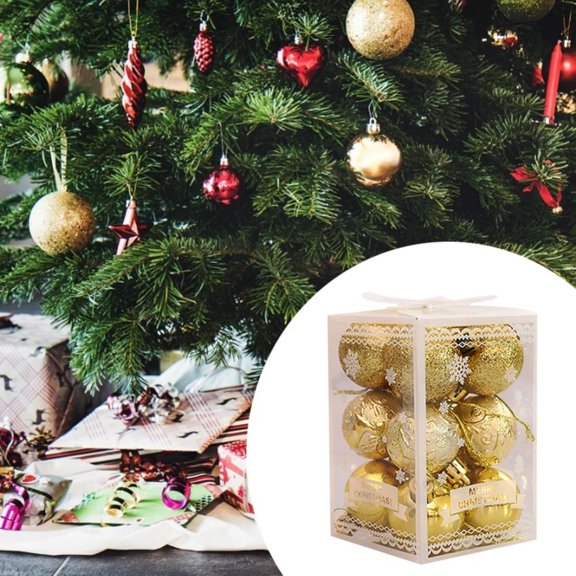 Christmas Balls Ornaments Xmas Tree Hanging Decoration Glittery 12pc 1.57in New Year Holiday Party Baubles Set,Gold