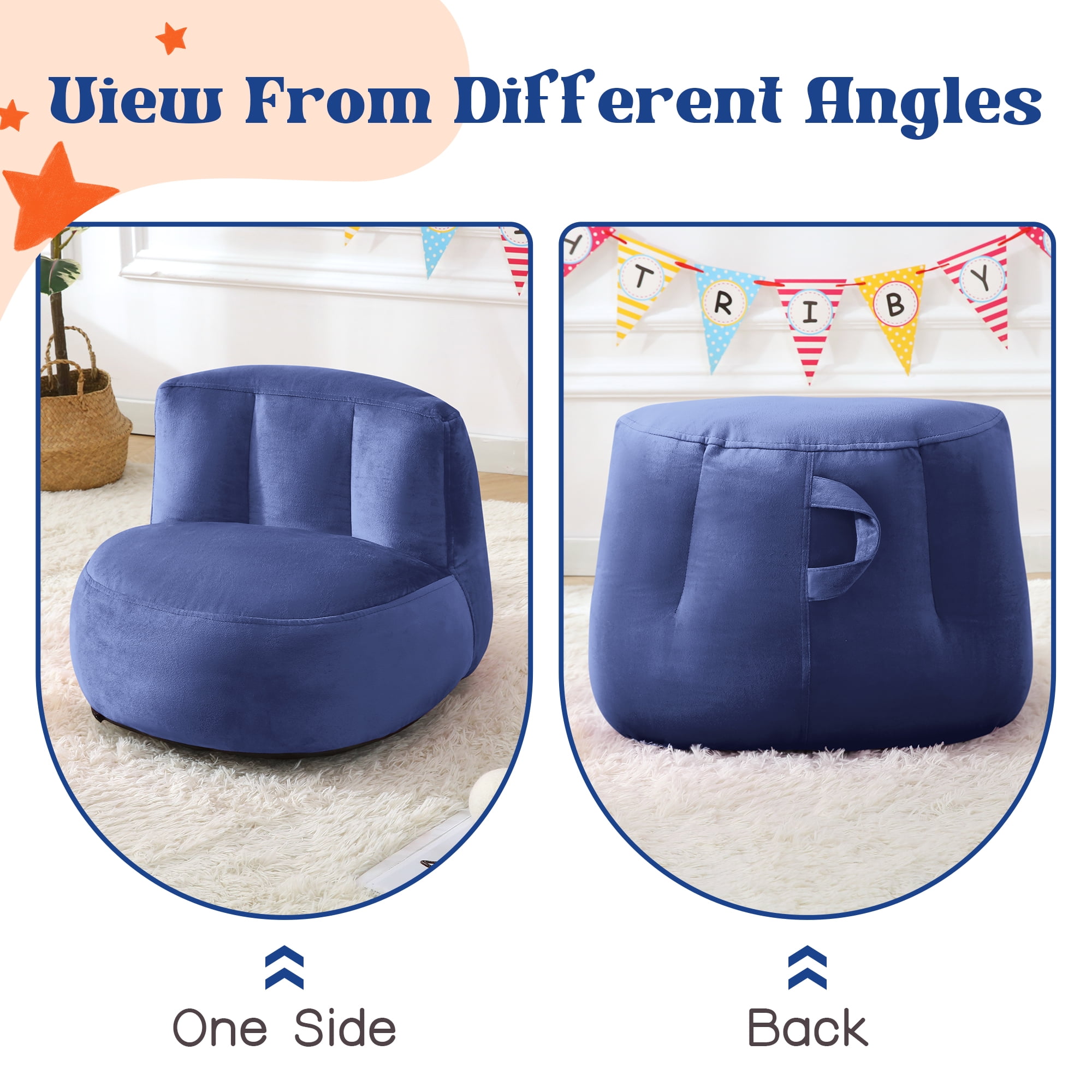 『Christmas Gifts』『Home Decoration』Yalmila Ultra Soft Bean Bag Chair for Kids and Adults includes Pocket,Zipper Comfy Chair(2ft,Navy Blue)!Note SMALL sizes!