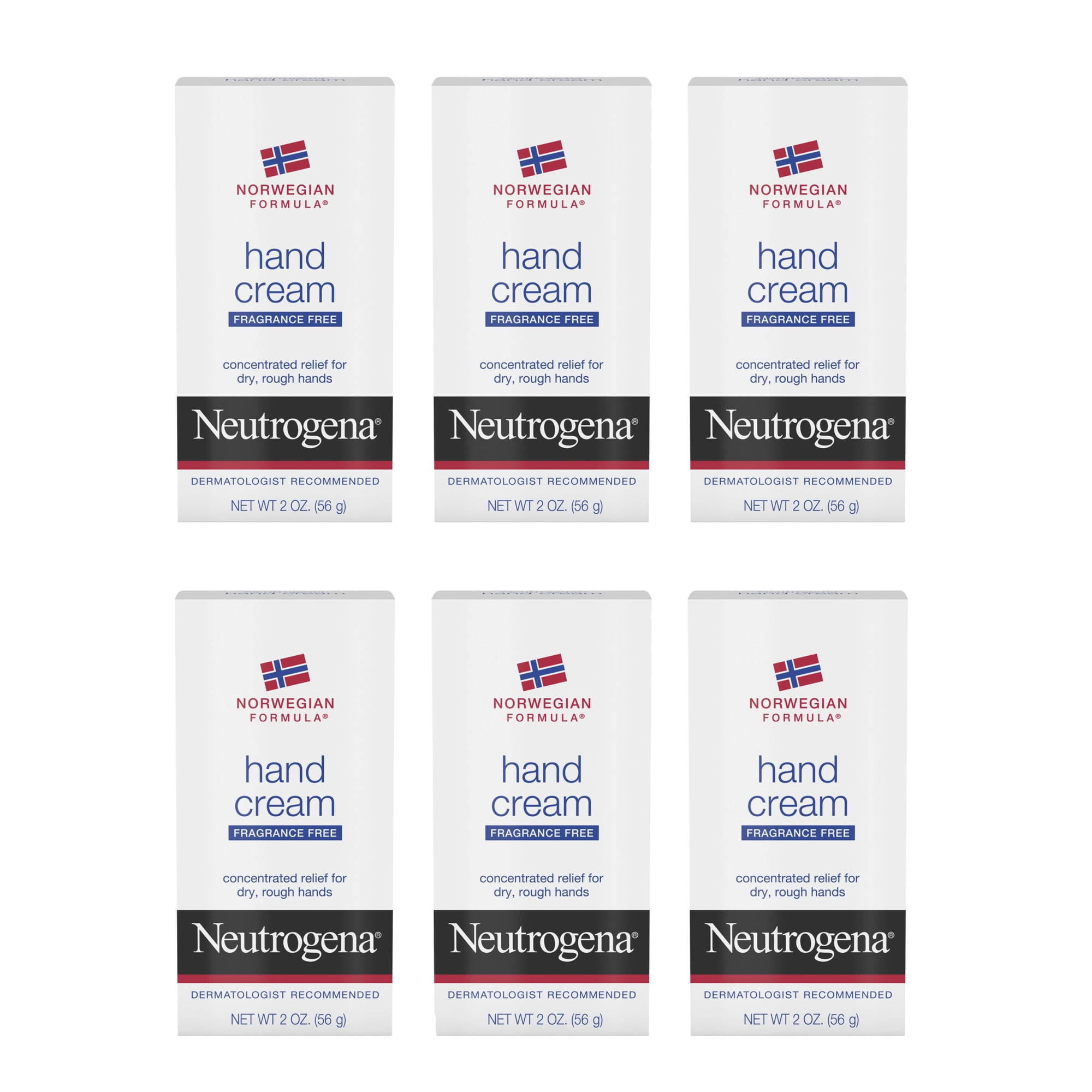 Neutrogena Norwegian Formula Dry Hand Cream, Fragrance-Free, 6 x 2 oz