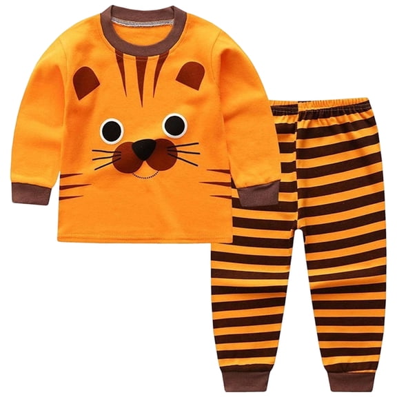 KPOPLK Toddler Boys Winter Pajamas 1T 2T 3T 4T 5T 6T 7T Stripe Print Long Sleeve Cotton Sleepwear 2Pcs Outfits Orange Size 7-8 Years