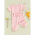 thumbnail image 2 of Bslissey Toddler Baby Boys Girls Solid Color Jumpsuits Short Sleeve Elastic Waist Rompers Infant Summer Crew Neck Bodysuit for Casual Daily 3M 6M 12M 18M 24M 3T, 2 of 9