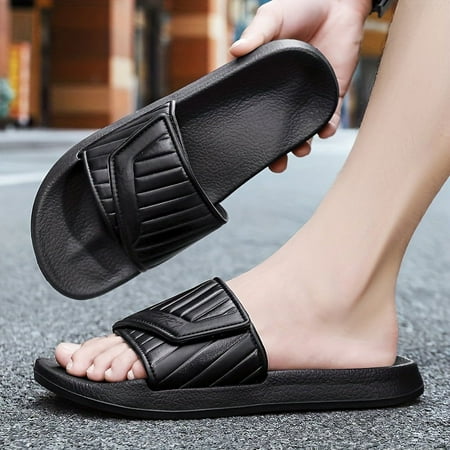 

Casual Non Slip Open Toe Beach Slippers With Hook & Loop Fasteners For Indoor Outdoor Walking Men s Slides Spring And Summer