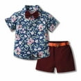 thumbnail image 2 of Fesfesfes Mommy And Me Fall Outfits Summer Childrens Wear Boys Short sleeved Lapel Shirt Shorts Suit With Belt Tie, 2 of 4
