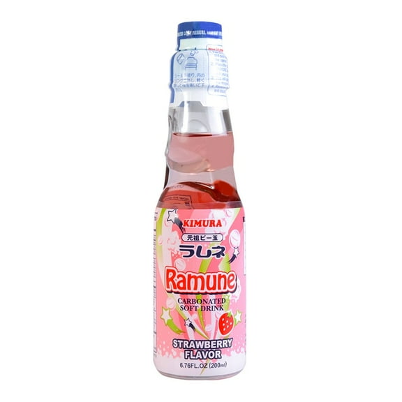 Pack of 18, Kimura Strawberry Flavor Ramune Soda, 6.76 oz