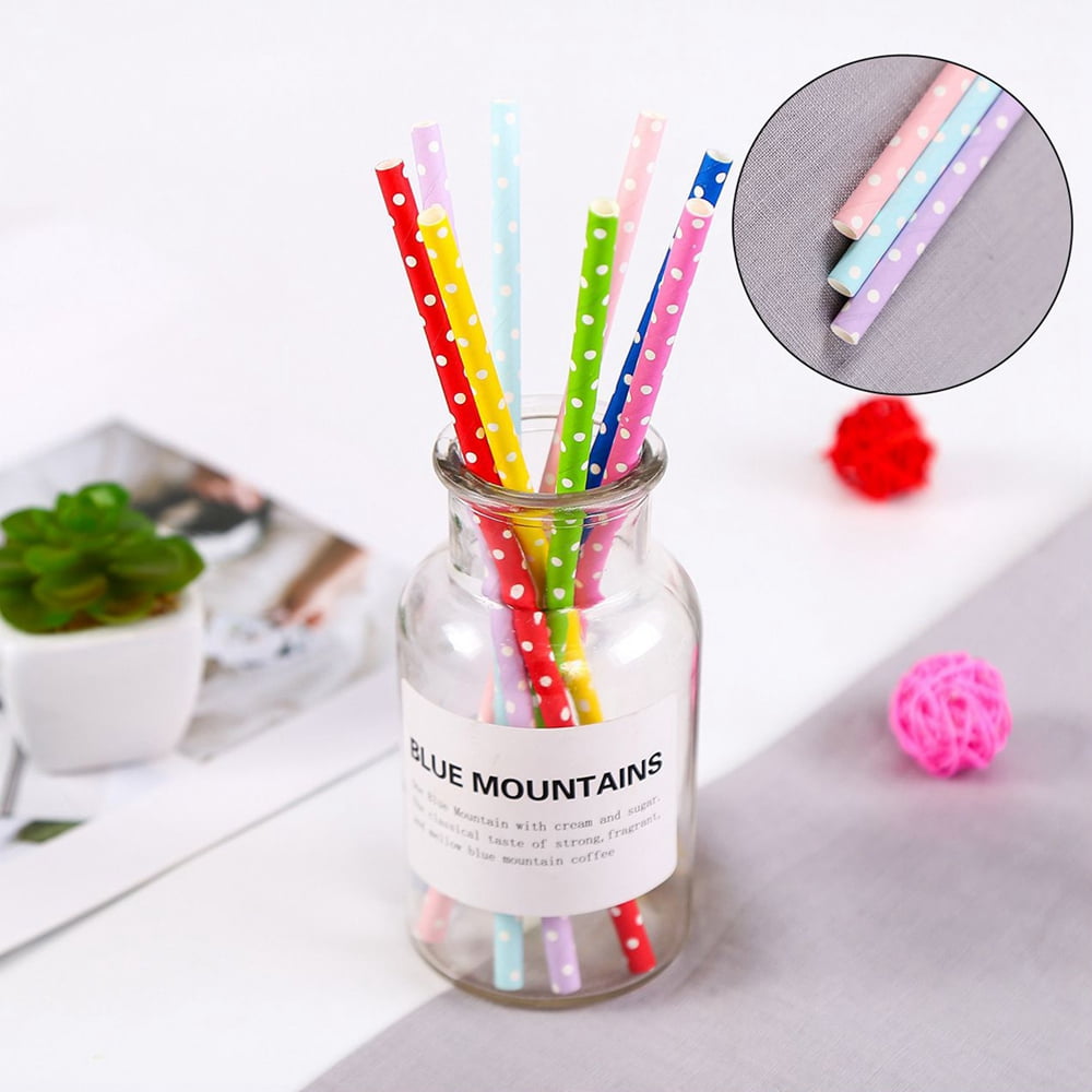 100Pack MultiColor Extra Durable Paper Straws Biodegradable Premium