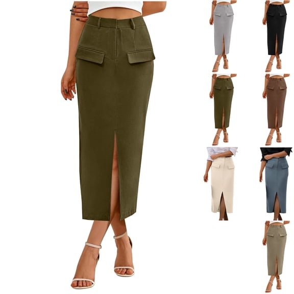 Ladies Temperament Office Casual Pocket Slit Bag Hip Skirt Tight Skirt Skirt Business Casual Outfits Summer Fashion Clothing Senior Front Womens Gifts