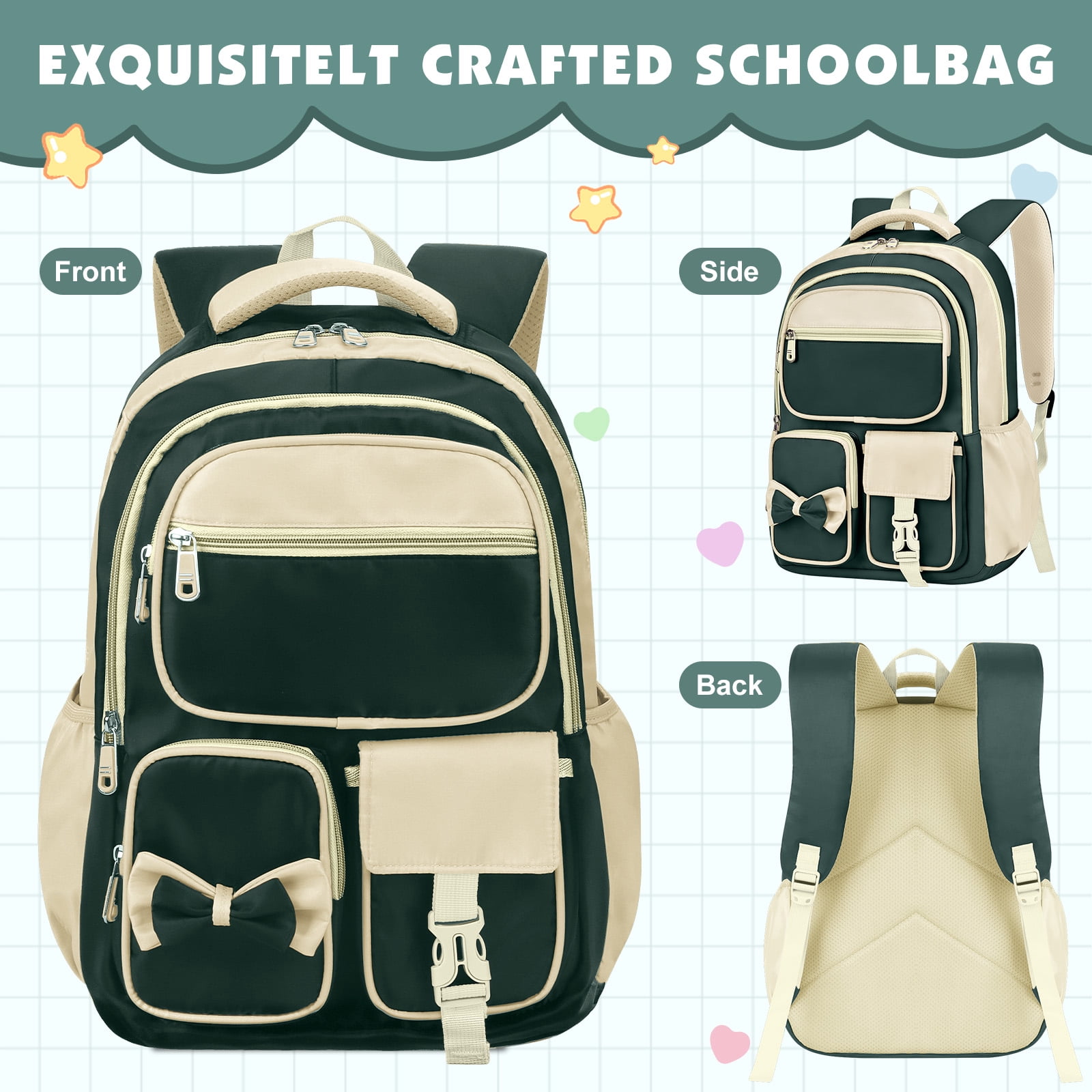 DAKIMOE Kids Backpack School Backpacks for Teens Cute Girlish Middle High School Bookbag Large Capacity Lightweight Waterproof Daypack for College Students